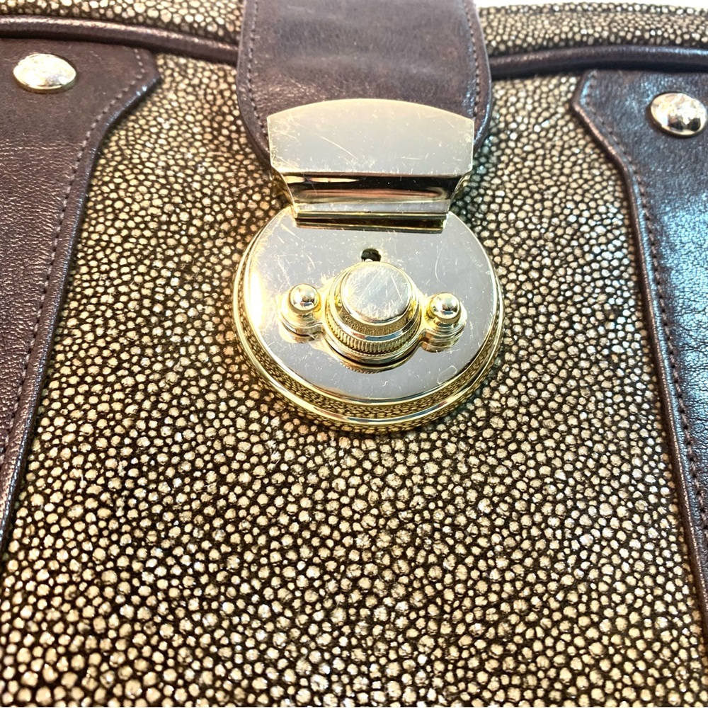 REBECCA MINKOFF Laptop Tablet Business Clutch Case Brown & Metallic Leather
